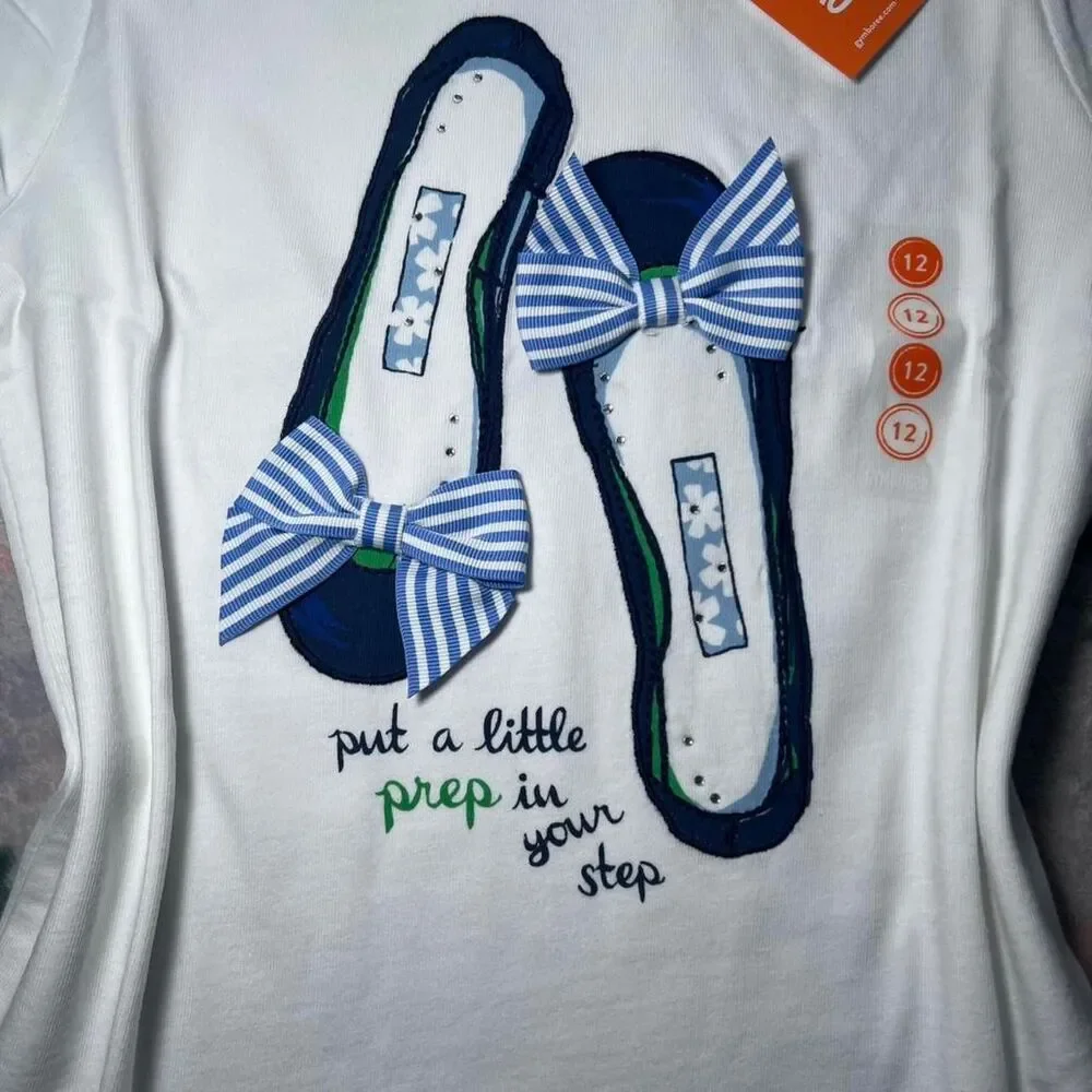 Gymboree T-Shirt 12 Preppy Coastal Nautical Kidcore Retro Twee Y2K Bows Coquette - Picture 2 of 8
